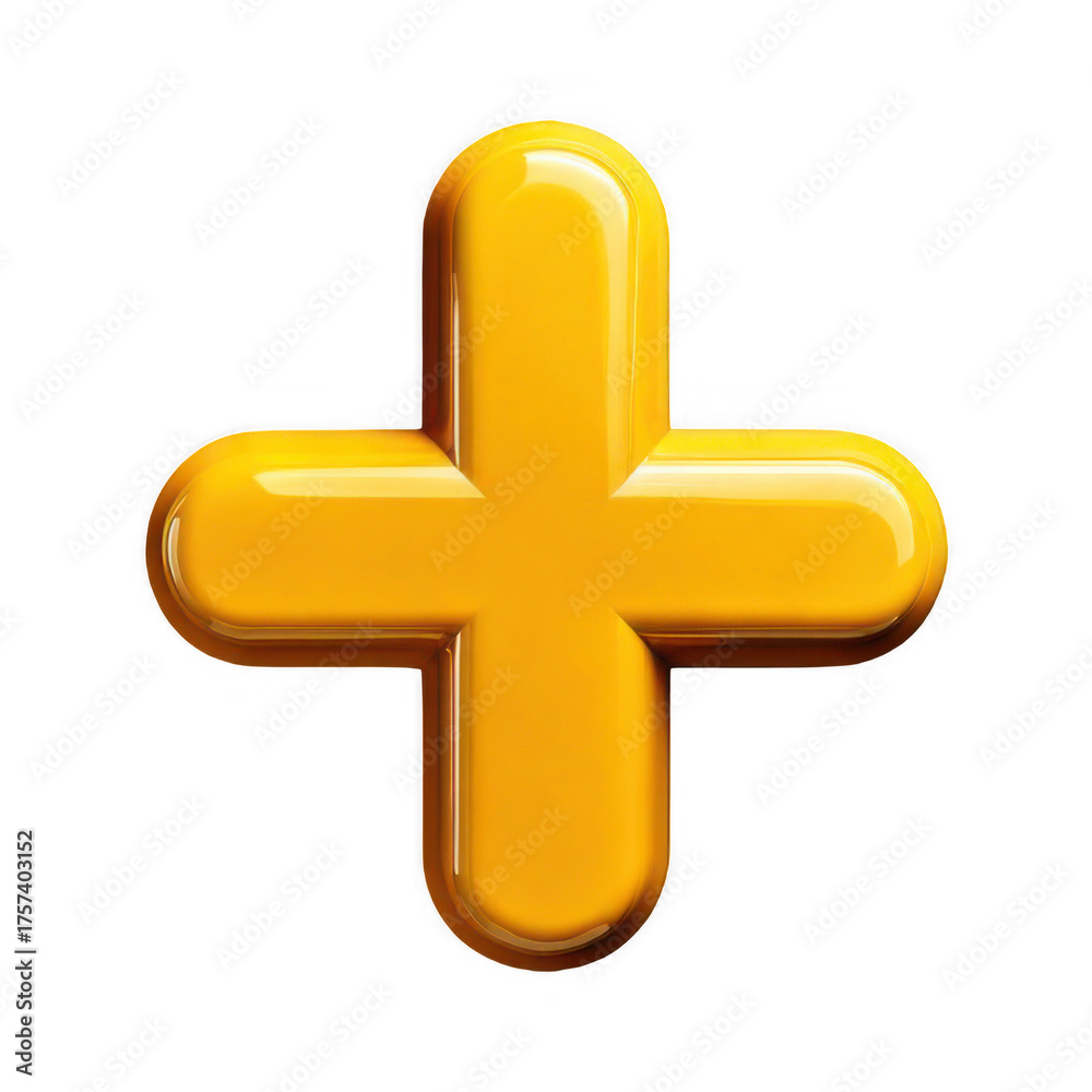 Fototapeta premium Yellow plus sign 3d isolated on transparent background