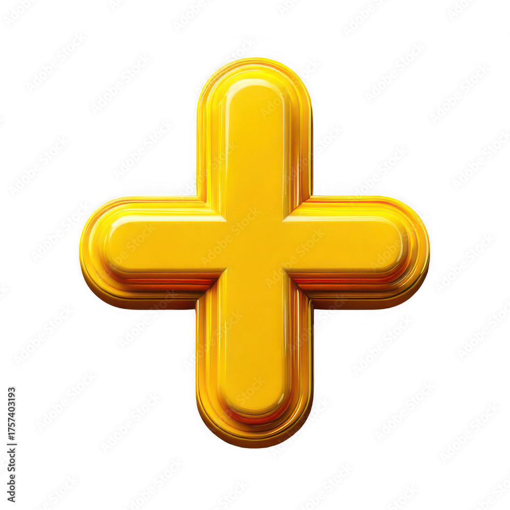 Fototapeta premium Yellow plus sign 3d isolated on transparent background