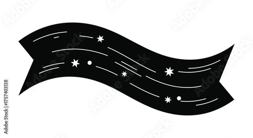 Decorative black wavy banner with subtle starry accents and grunge texture for celebratory or informative designs silhouette