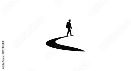 Silhouette of a solitary person walking along a winding path symbolizing journey and life's direction silhouette