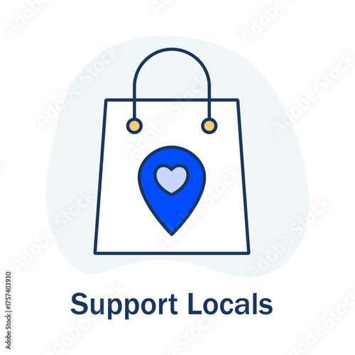  Shop Local Support Icon - Heart Shopping Bag - Buy Local - Community Purchase - Vector