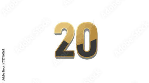A stylized graphic of the number 20 in gold and black with a subtle shadow effect.