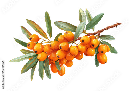 Branch of ripe orange berries with leaves