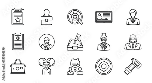 Set of hand-drawn human resource and business icons for recruitment and employee management vector