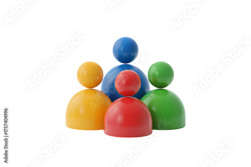 3d illustration icon of Colorful group of abstract figures representing unity and teamwork. Isolated on transparent background, png