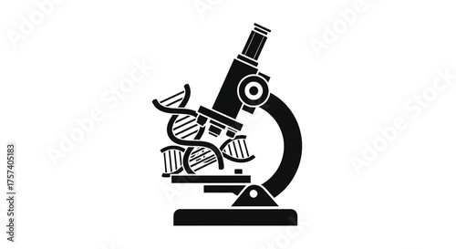 Microscope examining dna helix structure for scientific research and medical discovery vector