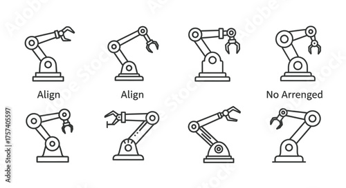 Robotic arms showing different poses and functions for automation and industrial processes vector