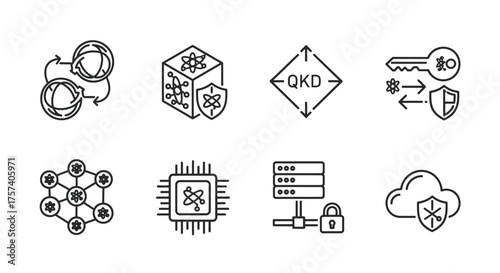 Digital security icons representing blockchain data cloud and encryption technology vector