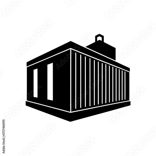 Black building with chimney outline on transparent background silhouette