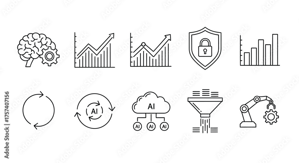 Naklejka premium Data science and ai icons set for technology and business insights machine learning analytics vector