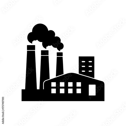 Silhouette of a factory with smoke on transparent background