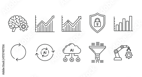 Data science and ai icons set for technology and business insights machine learning analytics vector