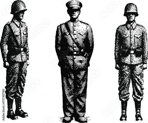 Abstract vintage police, army, Gard, security, Distressed halftone grunge texture with dynamic print vector illustration.