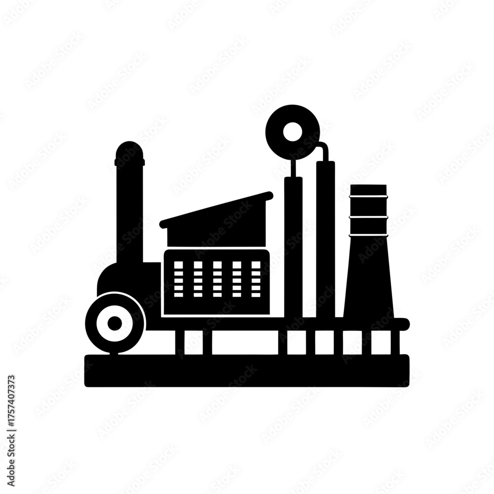 Obraz premium Black silhouette of factory design on transparent background