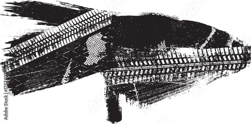 Vector Print Textured Tire Track . Design Element . Car tread silhouette . Mud splash grunge texture
