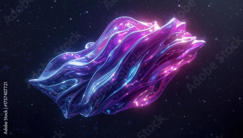 Wallpaper Mural Abstract iridescent shape with a metallic sheen on a dark starry background Torontodigital.ca