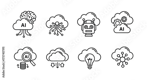 Abstract ai cloud computing icons representing technology data machine learning and connectivity vector