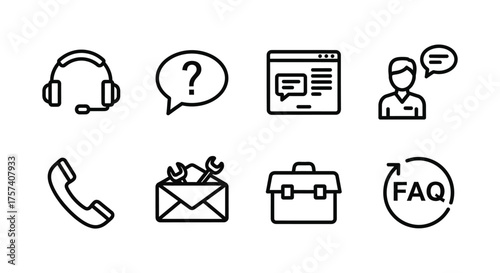 Customer service and support icons set for business and technical assistance online vector