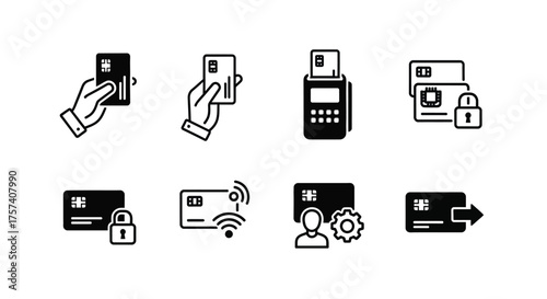 Modern credit card payment and security icons for digital transactions and financial services vector