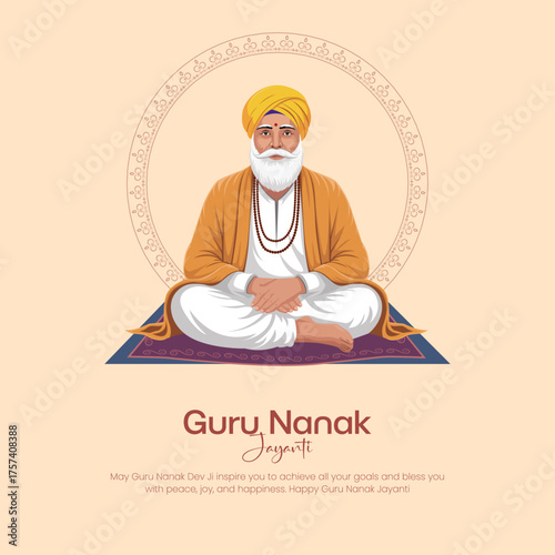 Happy guru nanak jayanti post and greeting card design, Hindu Sikh celebrating birthday of Guru Nanak Dev. abstract vector illustration.