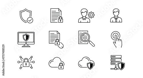 Hand drawn security and technology icons for digital safety and data protection concepts vector