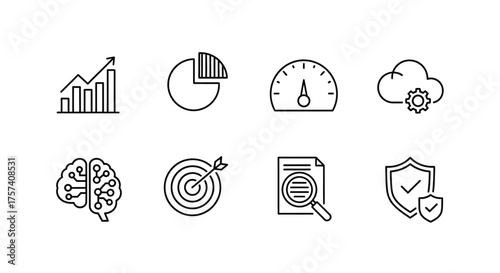 Modern business icons set for data analytics technology and digital transformation concepts vector