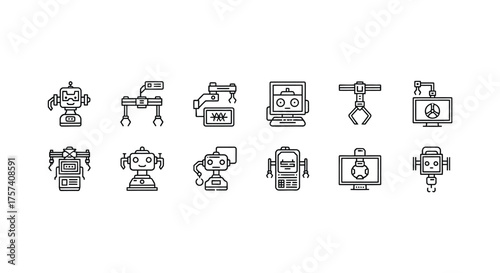 Collection of futuristic robot and ai icons for technology and innovation projects vector