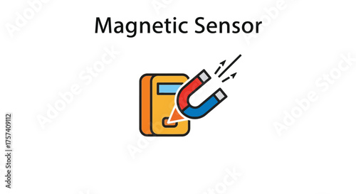 Magnetic sensor technology icon depicting magnetic field interaction with electronic device vector