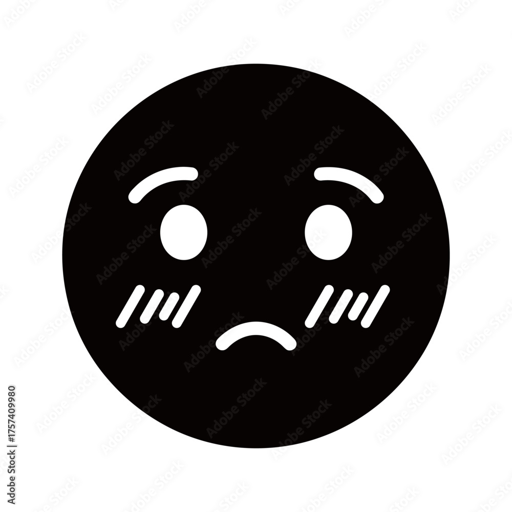Fototapeta premium Shy Black Circular Emoticon Icon with White Facial Features