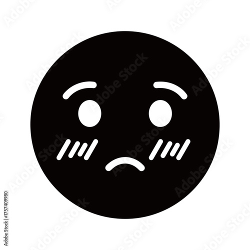 Shy Black Circular Emoticon Icon with White Facial Features