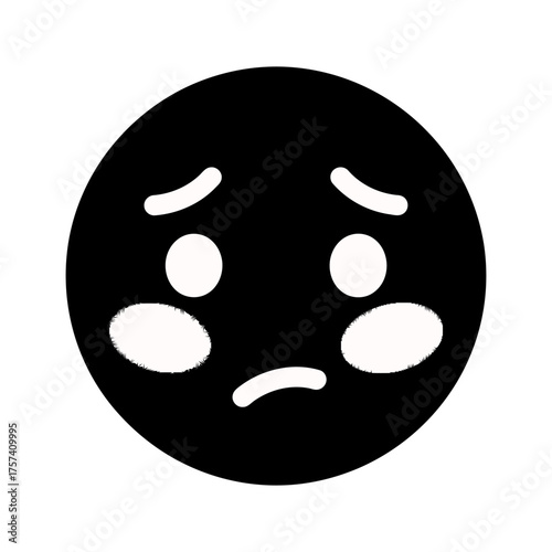 Minimalist Black Sad Face Emoji with White Features and Blushed Cheeks