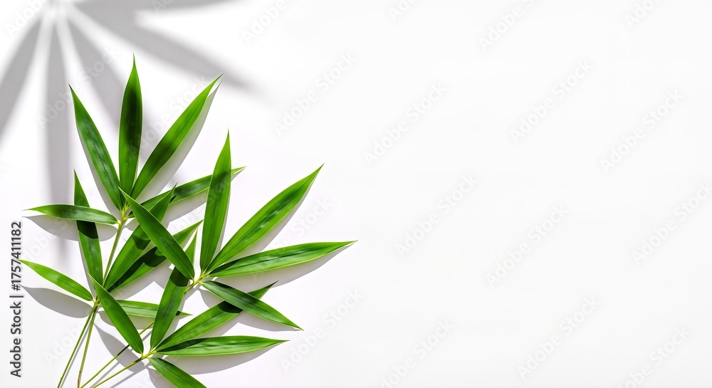 Fototapeta premium Lush Green Cannabis Leaves Casting Shadows on a White Surface.