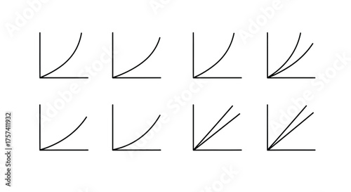 Collection of exponential and linear growth curve graphs illustrating data trends and projections vector