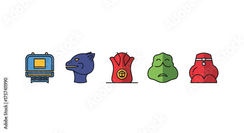 Retro pixel art robots collection of five unique futuristic android characters vector