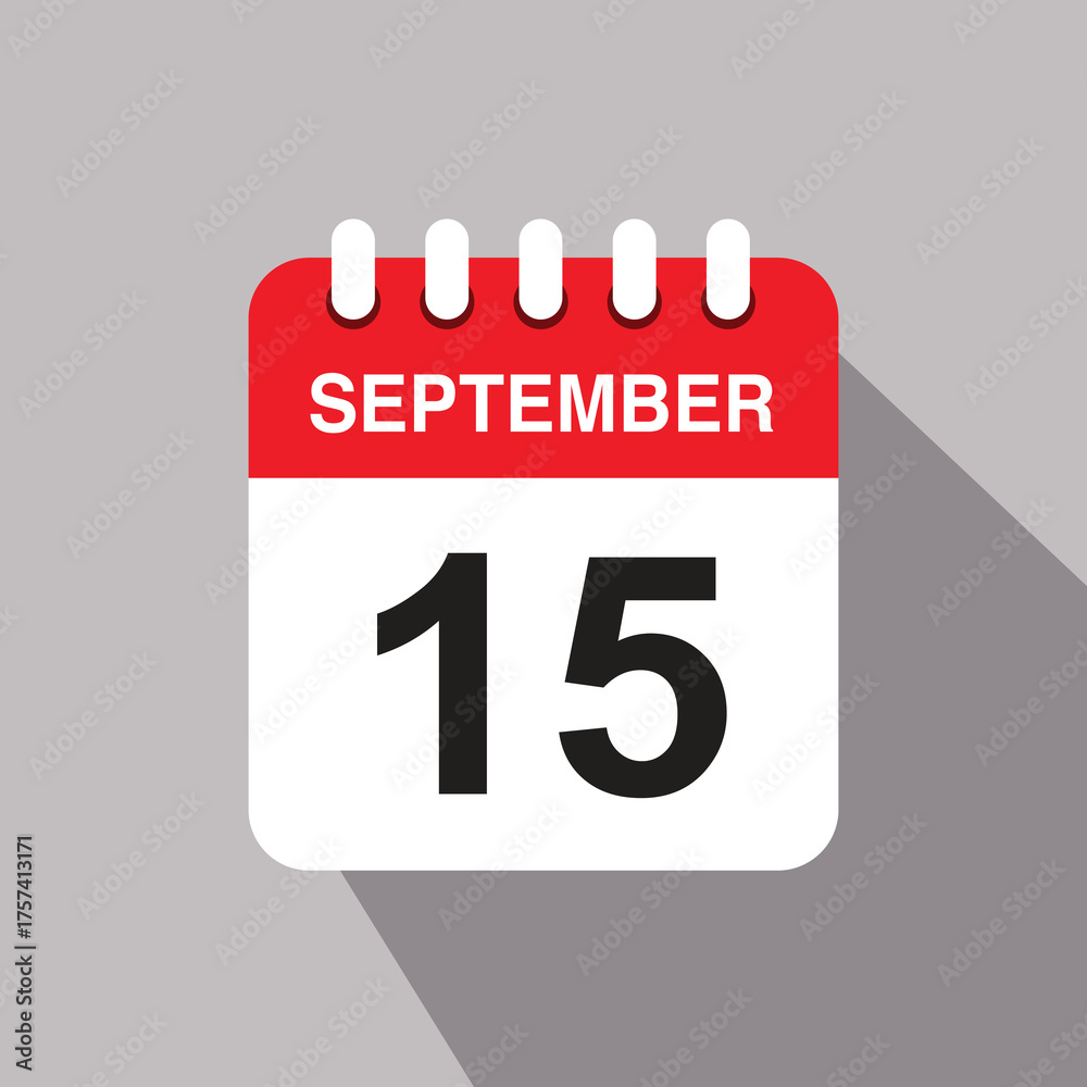 Fototapeta premium 15 september calendar date icon. vector illustration with shadow design