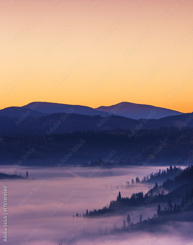 Fototapeta premium autumn morning landscape, wonderful nature scene, Carpathian mountains, Lviv region, Ukraine, Europe