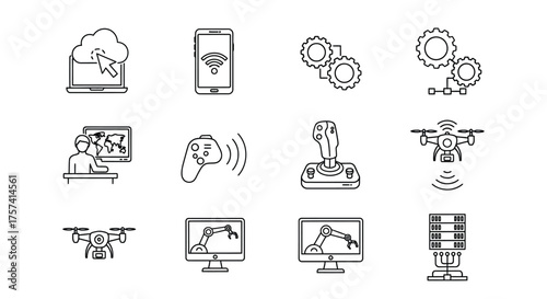 Hand drawn icons representing smart home technology and automation concepts vector