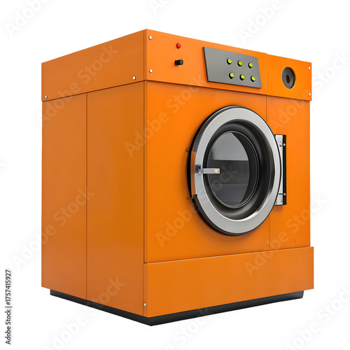 Orange industrial washing machine isolated on transparent background