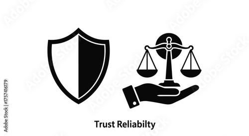 Shield and scales of justice symbolizing trust reliability security and fair judgment concepts vector