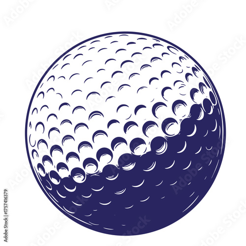 Detailed vector illustration of a modern golf ball in navy blue and white on a clean background