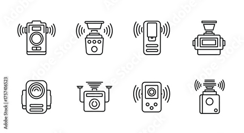 Set of eight hand drawn icons representing smart home devices and connectivity signals vector