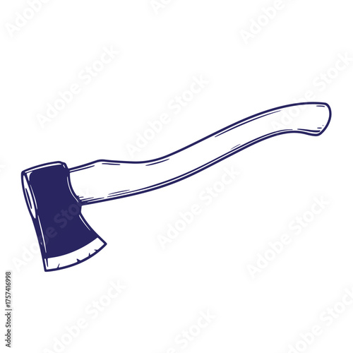 Hand drawn axe illustration vector design featuring a woodworking tool with a wooden handle