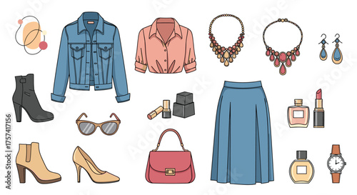 A curated collection of stylish women's fashion accessories and clothing items for a complete look.