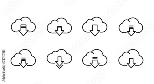 Cloud download icons set data storage upload transfer internet cloud computing symbol collection vector