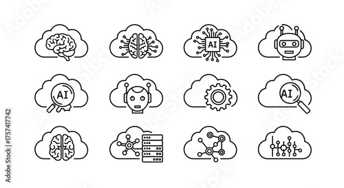 Cloud icons representing artificial intelligence concepts and data processing for technology applications vector
