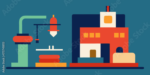 Flat Design 3D Printing Machine Creating Home Tools