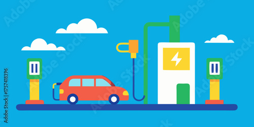 Flat Design Electric Car Charging Hub Station