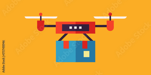 Flat Design Online Grocery Delivery Drone Flying