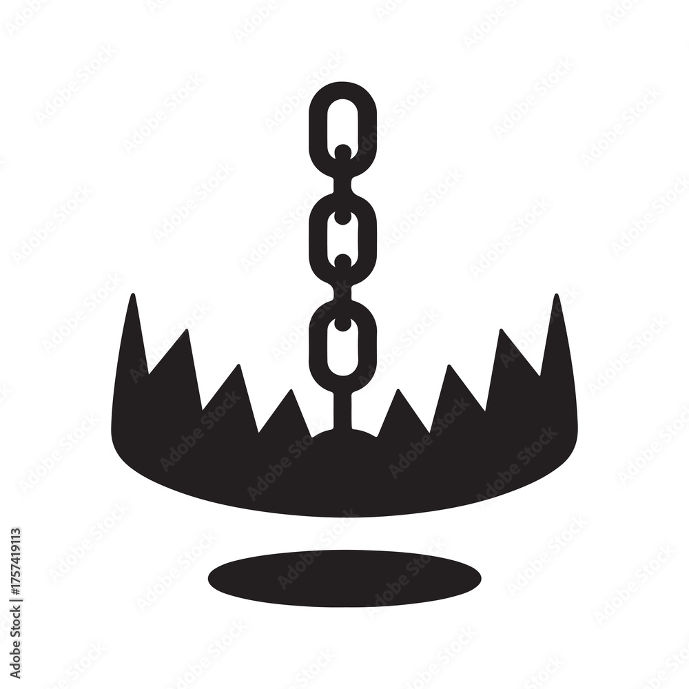 Obraz premium Bear Trap Silhouette Icon Metal Chain Danger Hunting Tool Wild Animal Capture Equipment Vector