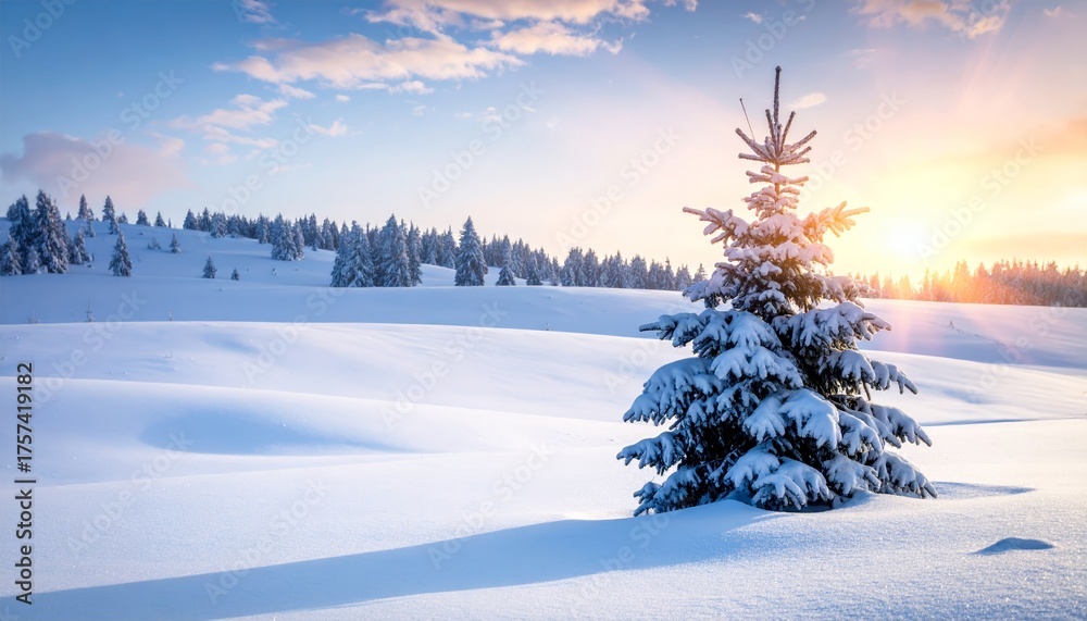 Fototapeta premium christmas background with fir tree and snow